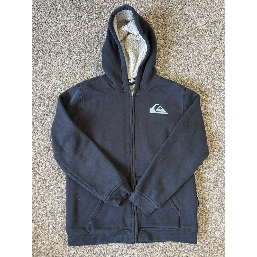 Quiksilver Hoodie Fleece Lined Surf Beach Boys XL Black Full Zip